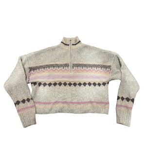 Sugar Moon Cropped Knit Sweater Women's Small Zip Neck Fair Isle Pattern NWOT